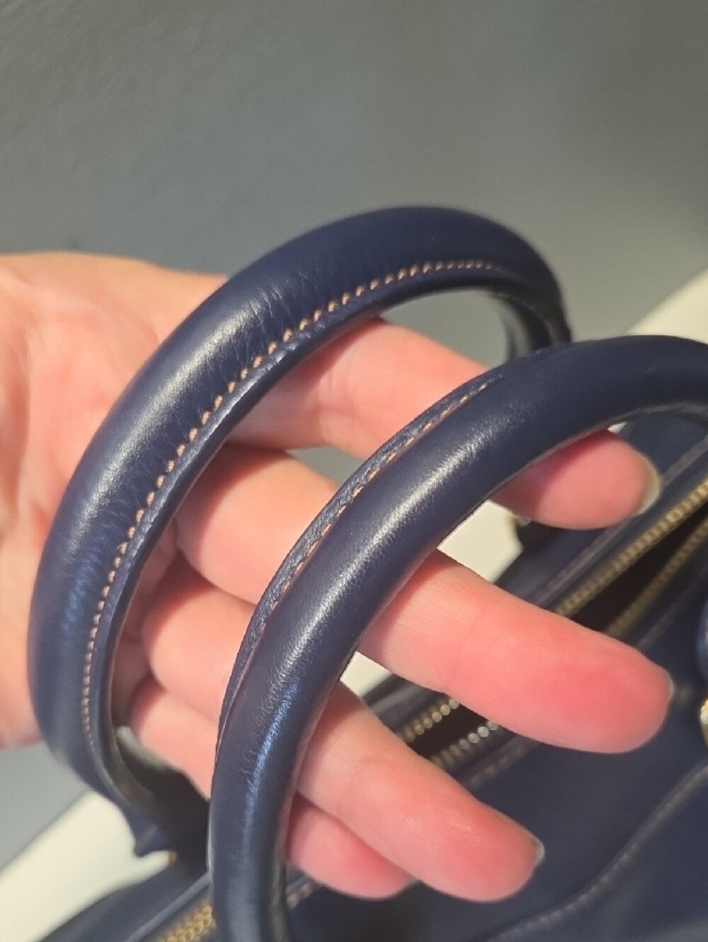 UGG Navy Pebble Leather Satchel with Top Handles - Picture 11 of 12
